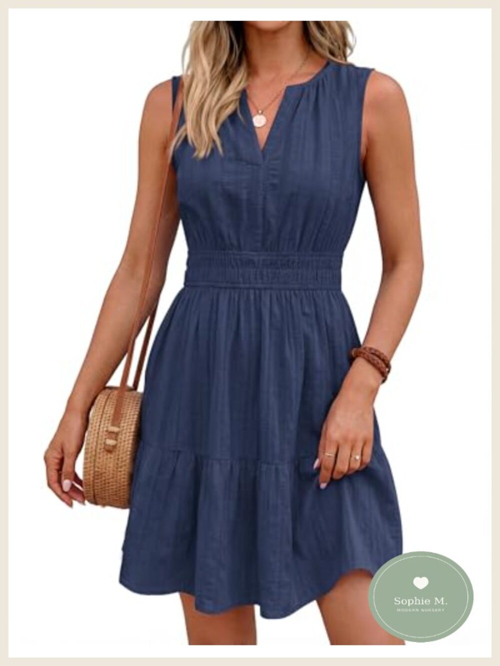 Women's Sleeveless A-Line Mini Sundress with Pockets V-Neck Casual Summer Dress